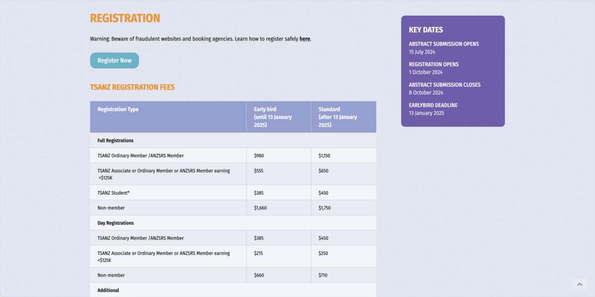 TSANZSRS - website design & development